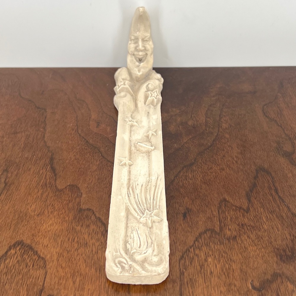 Vintage Celestial Crescent Moon Face Resin Incense Burner Holder Stars Fancy 90s